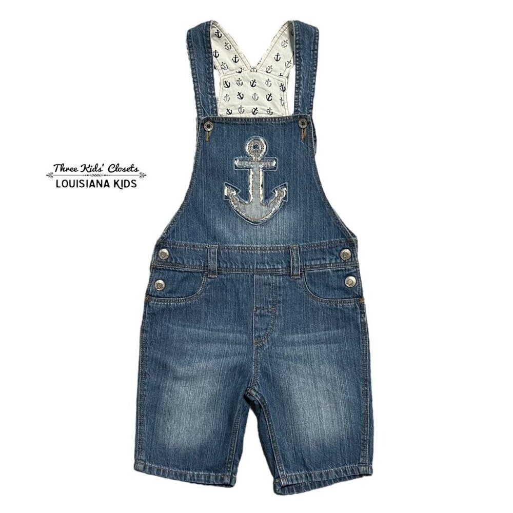 H&M 1.5-2Y Denim Reverse Appliqué Anchor Overalls Shortall